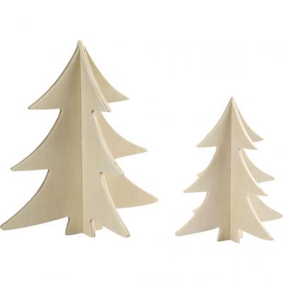 Creotime kerstbomen hout 13 - 18 cm blank 2-delig
