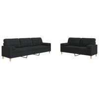 vidaXL 2-delige Loungeset met sierkussens stof zwart, bankstel, bank, zitbank, bankenset, loveseat, fauteuil, relaxfauteuil, leunstoel, relaxstoel