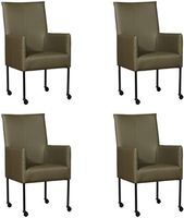 Set van 4 Olijfgroene leren moderne eetkamerstoelen Spark - poot rond zwart met wiel - Toledo Leer Olive (olijfgroen leer) - thumbnail