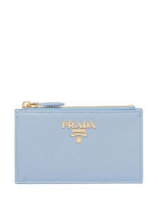 Prada porte-cartes en cuir Saffiano à plaque logo - Bleu