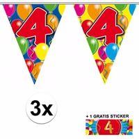 3 Gekleurde slingers 4 jaar met sticker - thumbnail