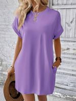 Loose Crew Neck Plain Casual Dress With No - thumbnail