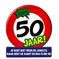 Stopbord wenskaart/verjaardagskaart 50 jaar - 16 x 14 cm - 50 verjaardag - wenskaart - thumbnail