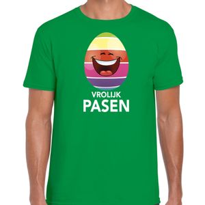 Pasen shirt groen met lachend / vrolijk paasei voor heren