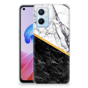 OPPO A96 | OPPO A76 TPU Siliconen Hoesje Marmer Wit Zwart - Origineel Cadeau Man