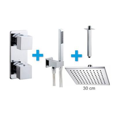 Regendoucheset Inbouw Plafond Mila 30cm Vierkant Chroom Thermostaatkraan Handdouche Regendoucheset Inbouw Plafond Mila 30cm Vierkant Chroom Thermostaatkraan Handdouche