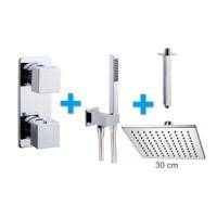 Regendoucheset Inbouw Plafond Mila 30cm Vierkant Chroom Thermostaatkraan Handdouche
