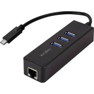 LogiLink USB 3.2 Gen 1 (USB 3.0) Adapter [1x USB 3.2 Gen 1 stekker C (USB 3.0) - 1x RJ45-bus, USB 3.2 Gen 1 bus A (USB 3.0)] USB-C 3-Port Hub with Gigabit