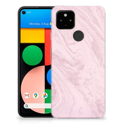 Google Pixel 4a 5G TPU Siliconen Hoesje Marble Pink - Origineel Cadeau Vriendin