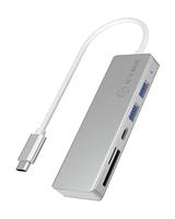 ICY BOX 3-voudige USB-C hub en kaartlezer voor SD en microSD, 3x USB 3.0, USB 3.0-aansluiting, aluminium, geïntegreerde kabel, zilver/wit