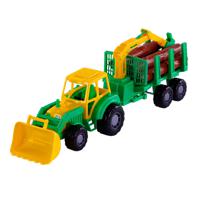 Cavallino Toys Cavallino Junior Tractor met Kraan Aanhangwagen en Hout, 46cm - thumbnail