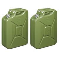 Set van 2x stuks metalen jerrycan met magnetische dop legergroen voor brandstof 20 liter - thumbnail