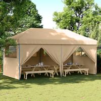 Partytent inklapbaar pop-up met 4 zijwanden beige