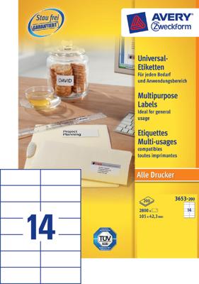 Etiket avery zweck 3653-200 105 x 42.3 mm 2800 st Etiket avery zweck 3653-200 105 x 42.3 mm 2800 st