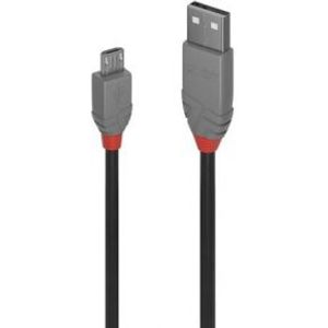 Lindy 36732 1m USB 2.0 Cable USB A Micro-USB B Mannelijk Mannelijk Zwart, Grijs USB-kabel