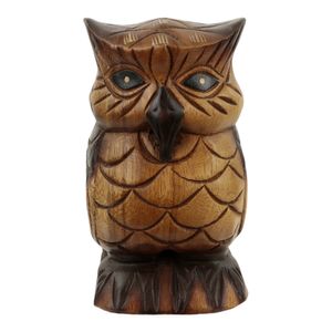 Houten Beeldje van Uil met Houtsnijwerk (20 x 12 cm)