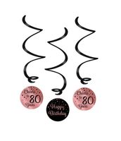 Hangdecoratie Swirls 80 Jaar Roségoud/Zwart (3st) - thumbnail