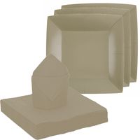 Santex 10x taart/gebak bordjes/25x servetten - taupe/beige   - - thumbnail