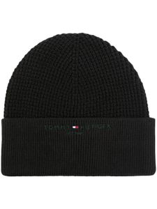 Tommy Hilfiger bonnet nervuré à logo brodé - Noir