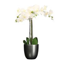 Orchidee kunstplant wit - 75 cm - inclusief bloempot titanium grijs glans - thumbnail