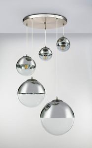 Hanglamp glazen bollen 5x 'Varus' nikkel mat - transparant glas