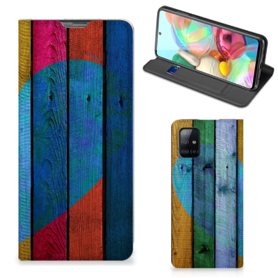 Samsung Galaxy A71 Book Wallet Case Wood Heart - Cadeau voor je Vriend