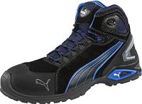PUMA Safety Rio Black Mid S3 SRC werkschoen voor heren, aluminium neus, perforatiebescherming, antislip, mannen, Noir Gris Bleu Blanc, 46 EU