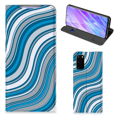 Samsung Galaxy S20 Hoesje met Magneet Waves Blue Samsung Galaxy S20 Hoesje met Magneet Waves Blue