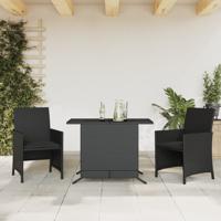 3-delige Bistroset met kussens poly rattan zwart - thumbnail