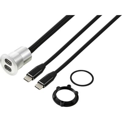 TRU COMPONENTS TC-13376316 USB 3.1-C ® 2x bus/1x stekker 1 m kabel zilver 1 stuk(s)