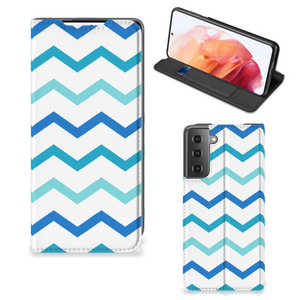 Samsung Galaxy S21 Hoesje met Magneet Zigzag Blauw