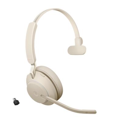 Jabra Evolve2 65, MS Mono Headset Draadloos Hoofdband Kantoor/callcenter USB Type-C Bluetooth Beige