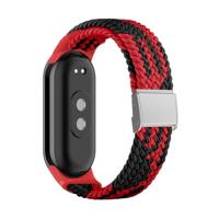 By Qubix - Braided nylon bandje - Rood met zwart - Compatible met Xiaomi Smart Band 8 & 9 - Compatible Xiaomi bandje