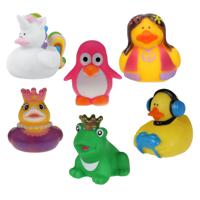 Rubber badeendjes/dieren mix - 6x stuks - badkamer fun artikelen - size 5 cm - kunststof - thumbnail