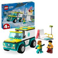 LEGO City Ambulance en snowboarder Voertuig Set voor Kinderen, Ziekenwagen speelgoed met Minifiguren van Snowboarder en Ambulanceverpleegkundige, Leuk Cadeau voor Jongens en Meisjes vanaf 4 Jaar 60403