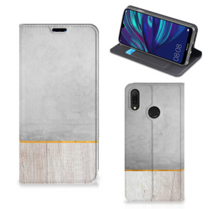 Huawei Y7 hoesje Y7 Pro (2019) Book Wallet Case Wood Concrete