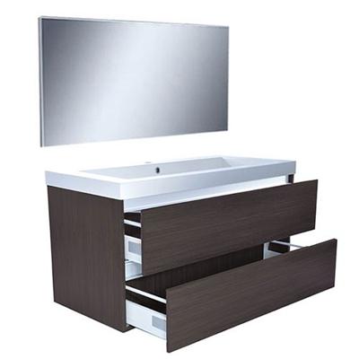 Badkamermeubel Set Vision Hangend 100x50x47cm MDF Houtnerf Grijs Softclose Greeploos Kunstmarmeren Wastafel 1 Kraangat Overloop met Spiegel