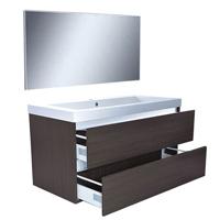 Badkamermeubel Set Vision Hangend 100x50x47cm MDF Houtnerf Grijs Softclose Greeploos Kunstmarmeren Wastafel 1 Kraangat Overloop met Spiegel