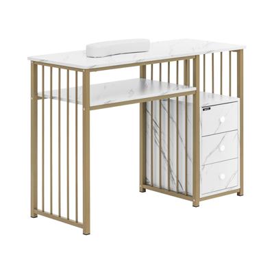 Nageltafel - ijzeren frame - gemarmerd/goudkleurig - 3 lades Nageltafel - ijzeren frame - gemarmerd/goudkleurig - 3 lades
