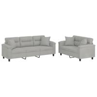 vidaXL 2-delige Loungeset met kussens microvezelstof lichtgrijs, fauteuil, 3-zitsbank, sofa, 2-zitsbank, bank, 2 zitsbank, zitbank, fauteuil stoel
