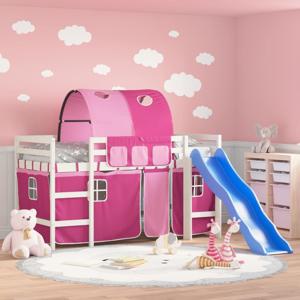 Kinderhoogslaper met tunnel 80x200 cm massief grenenhout roze SKU: V3207041