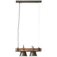 BRILLIANT lamp, Decca hanglamp 2-vlams zwart staal, 2x A60, E27, 10W, hout uit duurzame bosbouw (FSC)