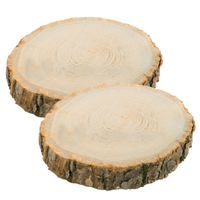 Decoratie boomschijf met schors - 2x - hout - D26 x H4 cm - rond - thumbnail