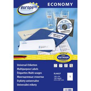 Europe 100 ELA027 Universele etiketten 210 x 297 mm Papier Wit 100 stuk(s) Permanent hechtend Inkjet, Laser (zwart/wit), Laser (kleur), Kopiëren (zwart/wit),