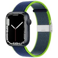 By Qubix - Nylon bandje met klemsluiting - Donkerblauw met groen - Compatible met Apple Watch 44mm / 45mm / 46mm / 49mm - Compatible Apple watch