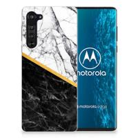 Motorola Edge TPU Siliconen Hoesje Marmer Wit Zwart - Origineel Cadeau Man