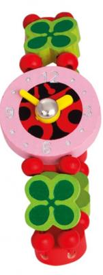 Bino horloge lieveheersbeestje junior 9 cm hout rood/groen Bino horloge lieveheersbeestje junior 9 cm hout rood/groen