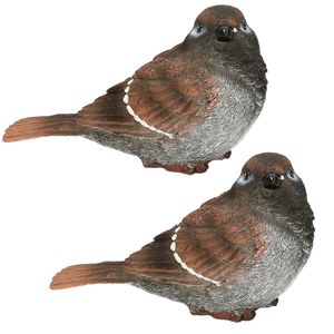 2x stuks huismus vogel beeldje woondecoratie 14,5 x 6,5 x 8,5 cm