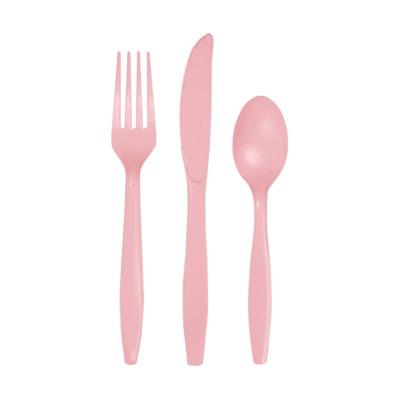 Feest bestek setje - 18-delig - herbruikbaar kunststof - lichtroze - messen/vorken/lepels Feest bestek setje - 18-delig - herbruikbaar kunststof - lichtroze - messen/vorken/lepels