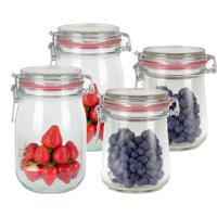 Weckpotten/inmaakpotten - set 4x stuks - 1000 ml/720 ml - glas - met beugelsluiting - thumbnail